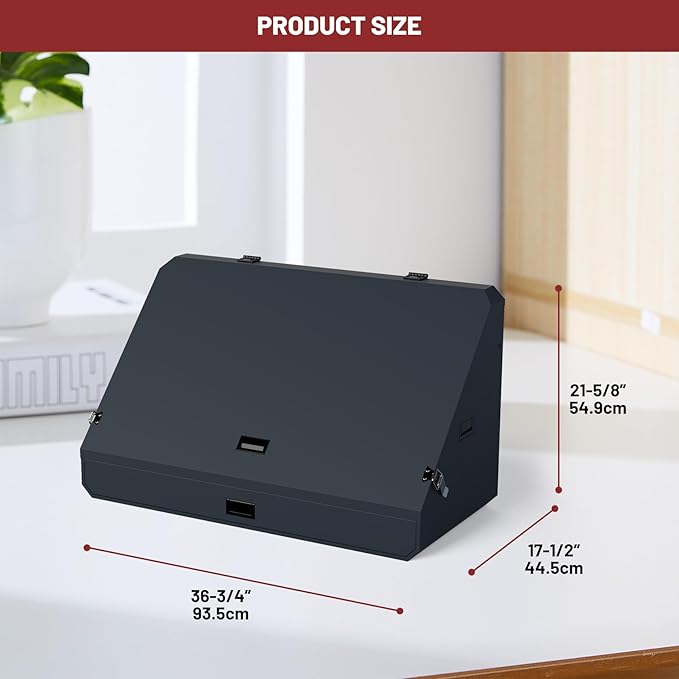 Portable Weather-Resistant Triangle Steel Toolbox with Lock, 16-Gauge Multi-Tier SAE & Metric Chest, Pull-Out Drawer for Truck, 36.8"W x 17.5"D x 21.6"H