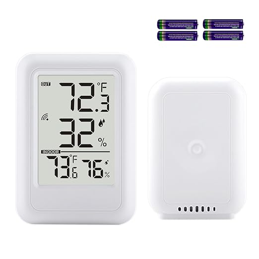Indoor Outdoor Thermometer Hygrometer Wireless, Temperature Humidity Monitor with 330FT Range Remote Sensor, Max/Min Record, ℃/℉ Switch for Home, Office,Greenhouse, Baby Room (Type B)