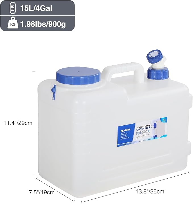 RedSwing 4 Pack 4 Gallon/15L Portable Water Container with Spigot, Water Storage Carrier for Camping Outdoor Hiking, BPA Free