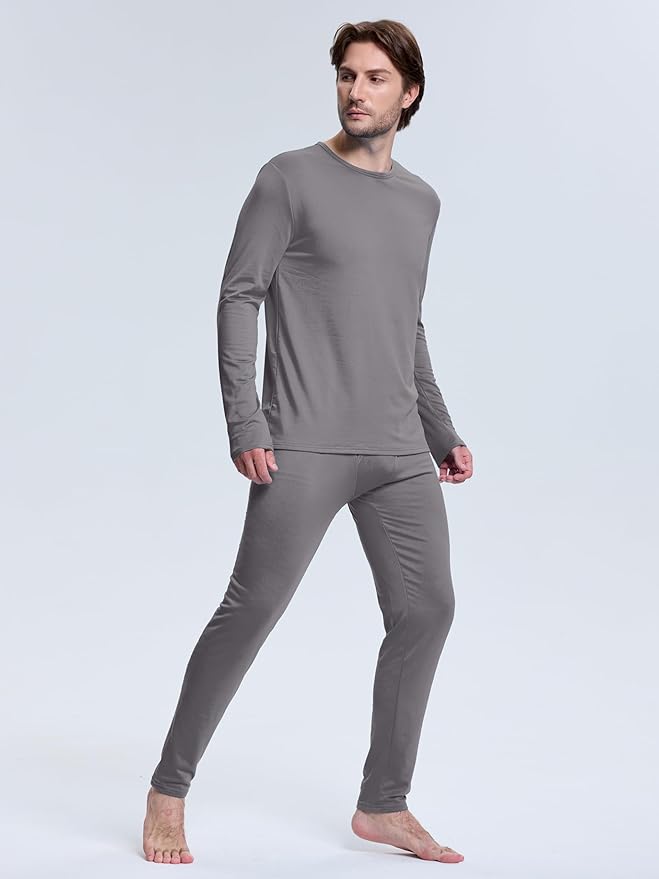 VZV Thermal Underwear for Men Fleece Lined Long Johns for Mens Thermals Top and Bottom Set Soft Base Layer for Winter