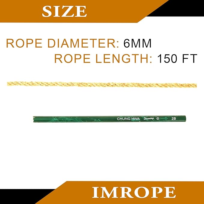 6mm x 150 Feet Yellow Jute Rope, Twine for Gardening Tomato Climbing Plant Tie Floristry Crafts Gift Wrapping Packing Decor