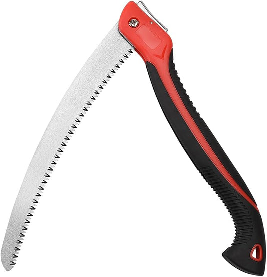 12 Inch Heavy Duty Pruning Saw, Folding Hand Saw with SK5 Curved Blade, Triple-cut Razor Teeth Used for Trees Wood Cutting Camping Gardening Work, Hiking, Landscaping, Tree Trimming