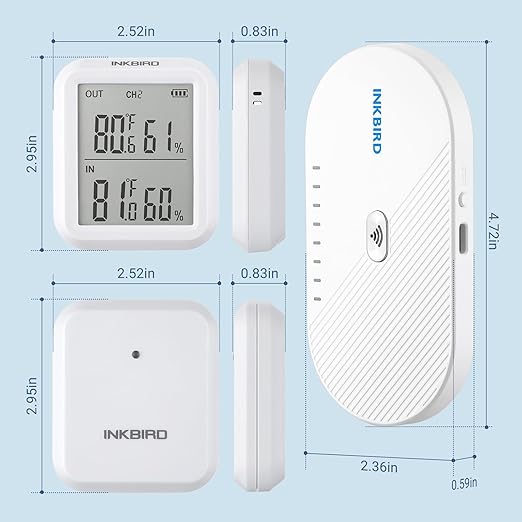 INKBIRD WiFi Thermometer Hygrometer 3 Pack with 300ft Wireless Sensors & App Alerts | Indoor/Outdoor Temperature Humidity Monitor for Home, Greenhouse, Wine Cellar | 50 Sensor Capacity & Cloud Storage