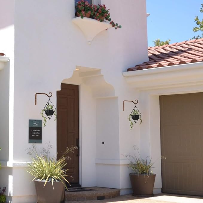 Jardim 2 Pack 6 Inch Premium Decorative Metal Iron Wall Hook, Indoor Outdoor Plant Hanger, Rustic Hanging Gardening Bracket Hook, for Planters, Bird Feeders, Lanterns, Wind Chimes (Coffee)