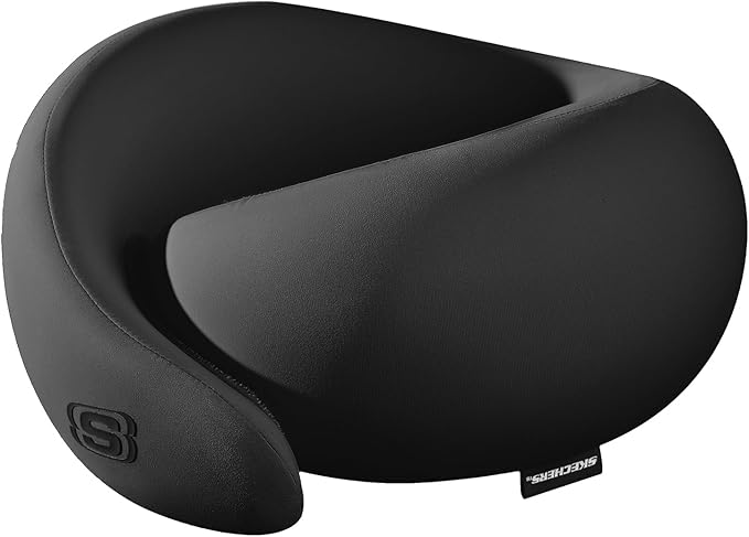 Skechers Memory Foam Travel Pillow,Comfortable & Breathable Airplane Travel Essential,Neck Pillow for Travel,Car Rides,Home, and Office Use,Ergonomic Design for Men and Women,Black