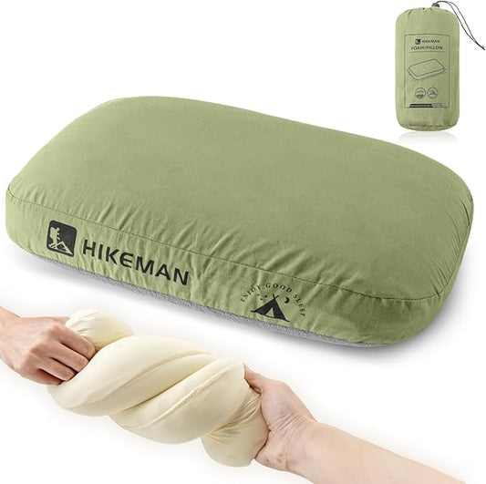HIKEMAN Camping Memory Foam Pillow - Ultralight Travel Pillow,Backpacking Pillow with Removable Cover,Ergonomic Pillows,Neck Lumbar Support for Outdoor Camp,Sport,Hiking,Backpacking Sleep (Army Green)