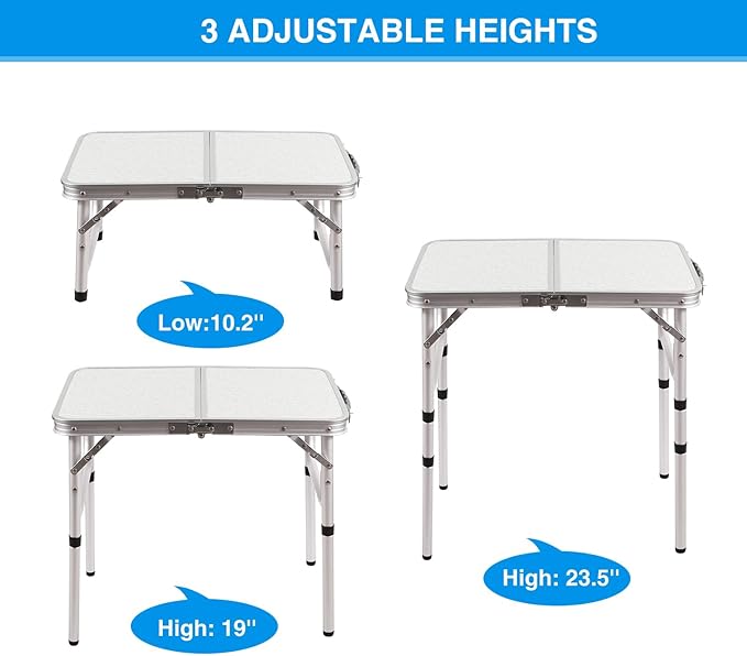 RedSwing 2ft Folding Camping Table,Small Portable Pinic Table Adjustable Height, Lightweight Aluminum Camping Table for Outdoor Indoor Hiking Camp