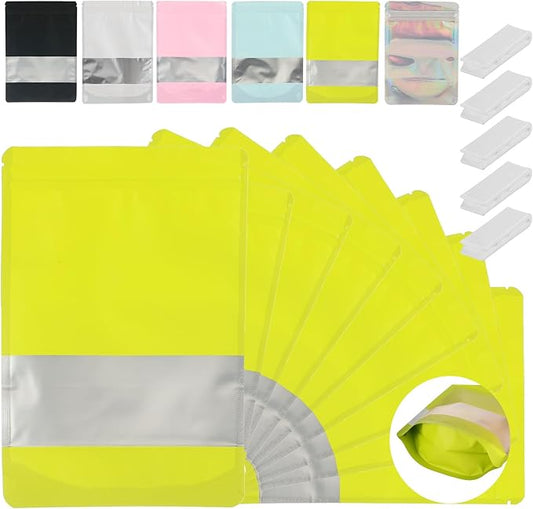 200 Pcs Mylar Bags for Food Storage 5x8 Mylar Bag with Window, Foil Stand Up Resealable Bags for Food, Smell Proof Bag Freeze Dried Candy Packaging Sealable Pouch Jewelry Bracelet Pouch Green