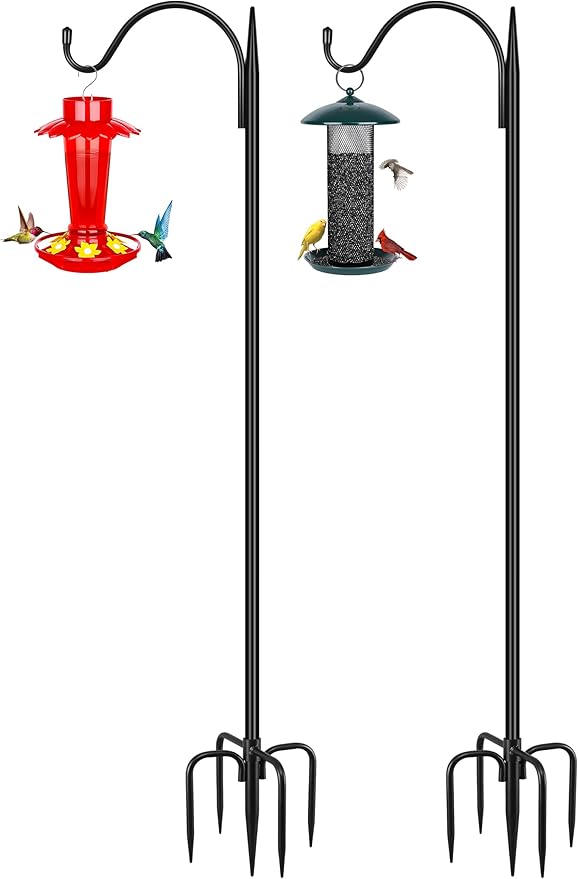Gtongoko Adjustable 47 inch Shepherds Hooks for Outdoor Bird Feeder with 5 Prongs, Bird Feeder Pole Garden Hooks for Hanging Lanterns, Plants Baskets, Hummingbird Feeders, 2 Pack