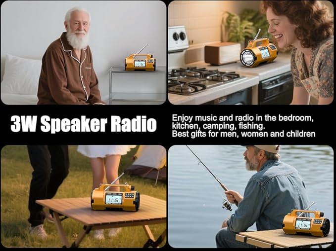 Emergency Alert NOAA Weather Radio with Hand Crank & Solar Power Portable AM/FM/SW Radio, Flashlight, Replaceable Battery, Cell Phone Charger, SOS Alarm, Power Outage Essentials for Outdoor