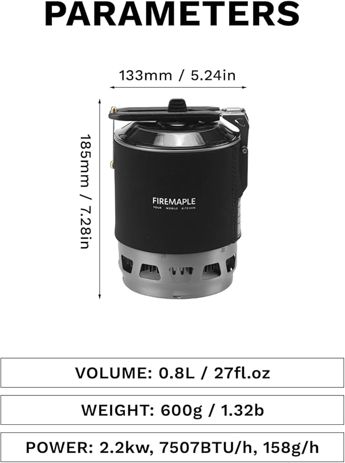 Fire-Maple "Fixed Star 3" Personal Cooking System | Pot/Jet Burner Stove System with Electric Ignition | Ideal for Hiking, Camping, Backpacking, Fishing, Hunting Trips and Emergency Use, Black