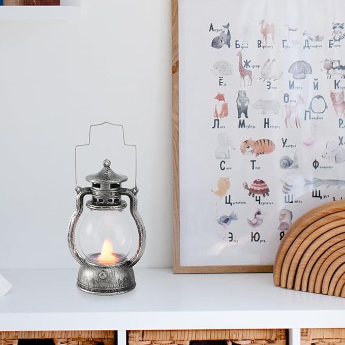 Small Vintage Camping Hanging Lantern , 4inch LED Vintage Lantern Metal, Water and Impact-Resistant Camping lightswith Carry Handle Light Study Room Bedroom 4.92 Inch