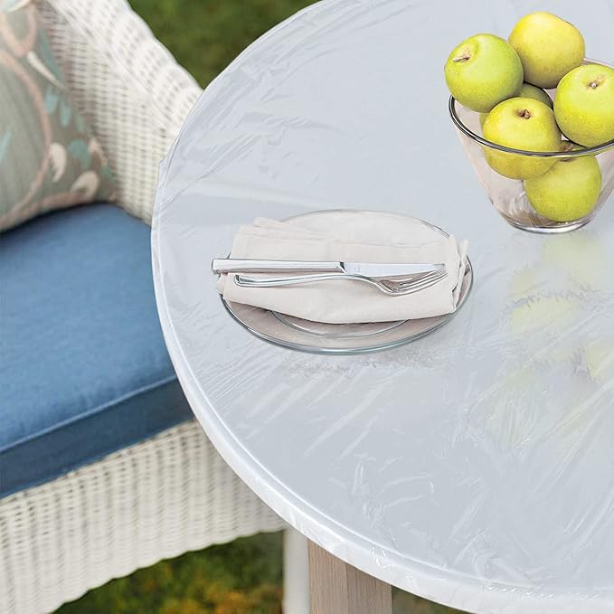 LUSHVIDA Round Waterproof Table Cover Elastic Vinyl Fitted Tablecloth Elastic Edged Plastic Table Cloth (Clear, Best for Up to 45"-56" Round)