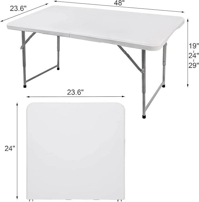 FORUP Folding Utility Table, 4ft Fold-in-Half Portable Plastic Picnic Party Dining Camp Table