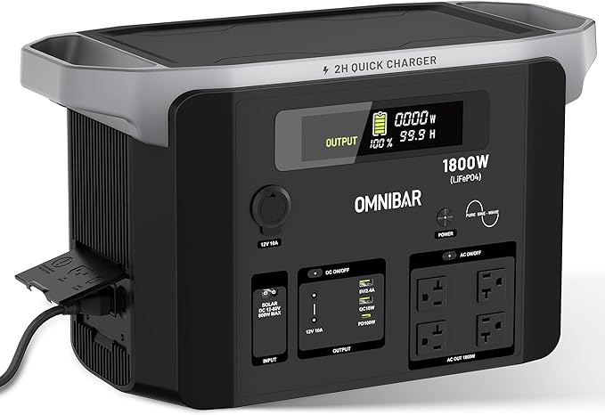 Portable Power Station 1800W (3600W Peak), 1536Wh LiFePO4 Battery Generator with 1800W AC & 100W USB-C Output, 2Hrs Fast Charging Solar Generator for Home Backup, Power Outages, Camping & RVs