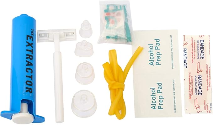 Snake Bite Kit, Bee Sting Kit, Emergency First Aid Supplies, Venom Extractor Suction Pump, Bite and Sting First Aid for Hiking, Backpacking and Camping. Includes Bonus CPR face Shield (Blue)