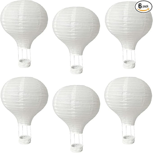 (6 Packs) 12-Inch White Paper Lanterns Decorative Chinese/Japanese Hanging Round Paper Lanterns Lamp for Birthday, Wedding, Christmas Xmas, Bridal, Home Decor, Party Decoration (hot air balloon)