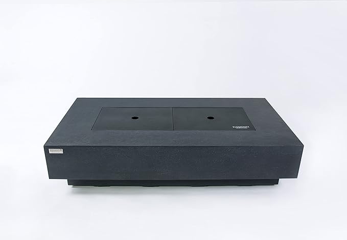 Elementi+ | Positano Gas Fire Pit Cast Concrete 60" Rectangular Fire Table, Outdoor Fire Pit Electronic Ignition | Canvas Cover, Fire Glass and Burner Lid Included | Dark Gray | Propane Gas