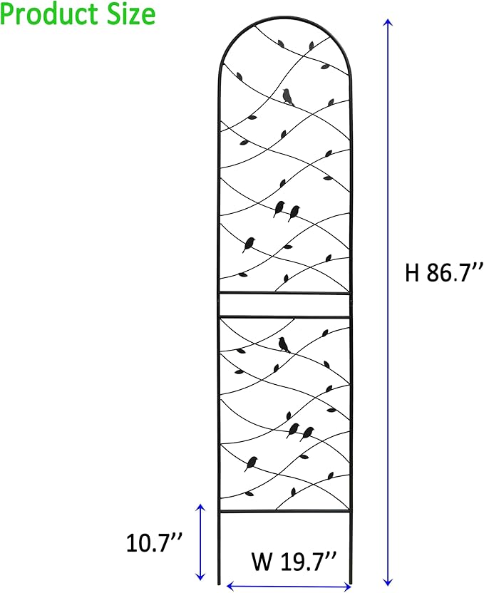 Metal Garden Trellis Rustproof Trellis for Climbing Plants Outdoor Flower Support Bird Deco (Black-2 Pack, 86.7"x19.7")