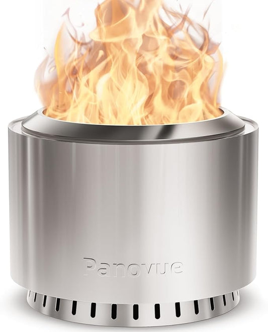 22 inch Smokeless Fire Pit with Waterproof Cover, Stainless Steel Outdoor Smokeless Firepit, Wood Burning Fire Pits for Camping, Bonfire,Low Smoke Firepit for Outside[Slivery]