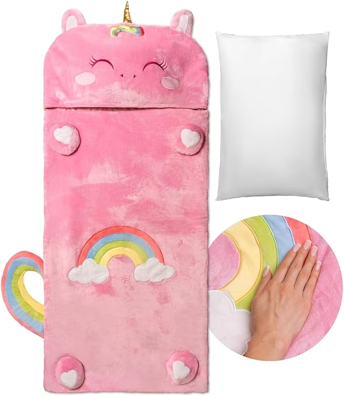 Kids Sleeping Bag for Boys & Girls - Glow in The Dark for Ages 3+, Large With Pillow Pocket, Extra Soft Toddler Blanket (66" x 33")