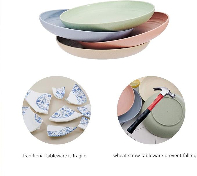 shopwithgreen Lightweight Unbreakable Wheat Straw Plates - Extra Large-4 Pack 8.8'' Deep Dinner Plates, Dishwasher Microwave Safe, Healthy Dessert, Kids,Toddler Adult