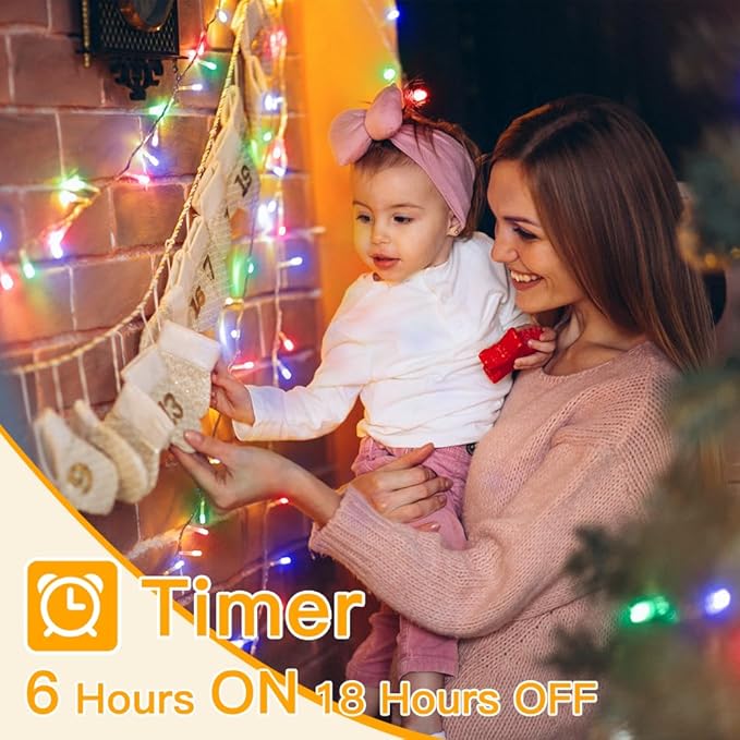 Ollny Christmas Lights Outdoor 200LED 60FT, Multicolor Connectable Plug in Fairy Light Indoor, 8 Modes Waterproof Timer Plug in LED String Lights for House Outside Bedroom Patio Balcony