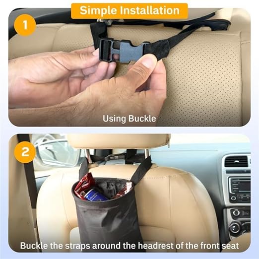 EcoNour 2 Pack Car Trash Bag | Washable Back Seat Hanging Bag with Elastic Opening & Easy Mount | Garbage Can with Waterproof Oxford Material | Accessories for Camping, Traveling & Outdoor
