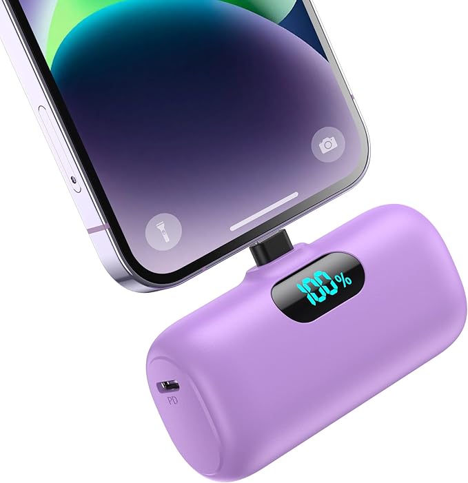 Small Portable Charger for iPhone,Upgraded 5000mAh PD Fast Charging Power Bank,Mini Battery Pack Backup Charger Compatible with iPhone 14/14 Pro Max/13/13 Pro/12 Pro/11/XS/XR/X/8/7/6-Purple