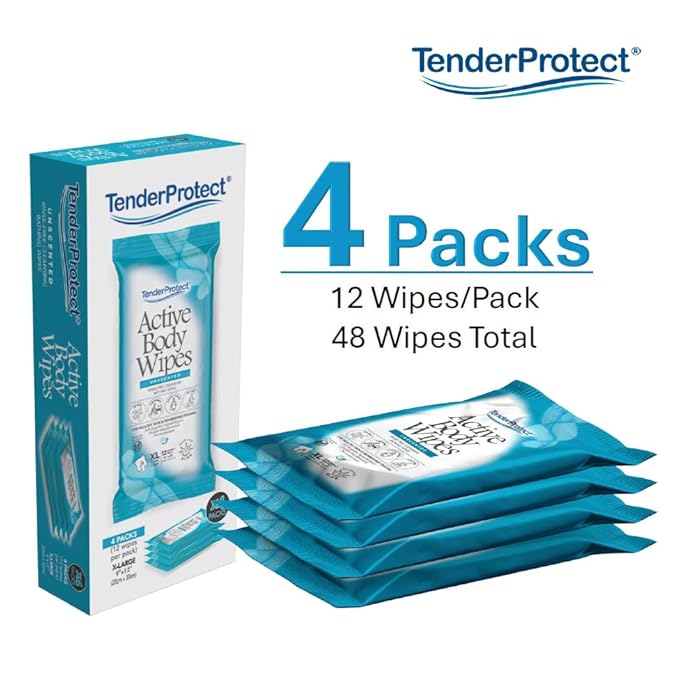 Active Body Wipes, XL Rinse-Free Shower Wipe for Adults, 9" x 12" Extra Large, Aloe, No Rinse Bath Wash Cloth - Gym, Sports, Travel, Camping, Elderly Care, Portable 12 Ct Packs (48 ct)