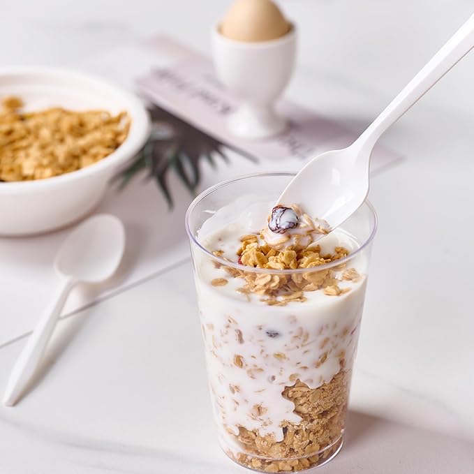 FOCUSLINE 2000 Pack White Plastic Spoons Bulk, Heat Resistant Disposable Teaspoons, Plastic Silverware for Take out Restaurants, Parties, Picnics, Travel & Any Events