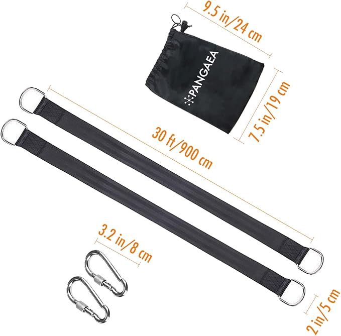PANGAEA Tree Swing Hanging Straps Kit, 5FT/10FT/20FT/30FT, Heavy Duty Holds 2200LBS Extra Long, with Safer Lock Snap Carabiners & Carry Pouch Bag (30 FT)