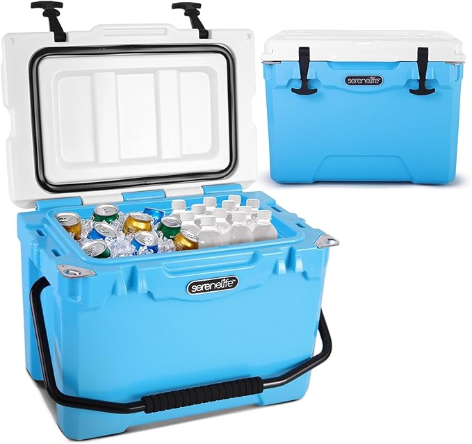SereneLife Ultra-Tough 25-75 Quart Rotomolded Cooler Box, Holds Upto 64 Cans, Keeps Ice Up to 5 Days, Heavy-Duty Insulated Portable Ice Chest Box, Ideal for Camping, Beach, Picnics, Tailgating, etc
