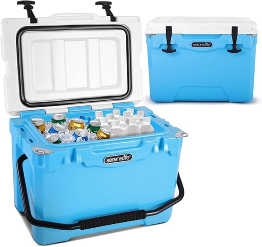 SereneLife Ultra-Tough 25-75 Quart Rotomolded Cooler Box, Holds Upto 64 Cans, Keeps Ice Up to 5 Days, Heavy-Duty Insulated Portable Ice Chest Box, Ideal for Camping, Beach, Picnics, Tailgating, etc