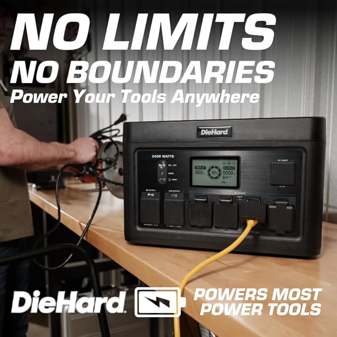 DieHard Portable Power Station 2400-Watt (4800-Watt Peak) 2048Wh - Quiet Solar Generator, Lightweight Solution for Home Backup, Weather Emergencies, Outdoor Recreation, Jobsite and More