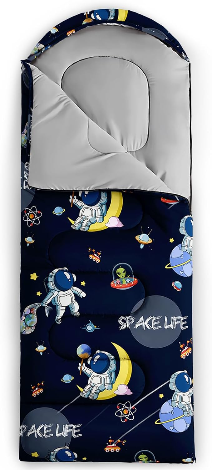 AILONEN Outer Space Astronaut Camping Sleeping Bags,Lightweight & Waterproof,3 Season Warm & Cool Weather,Cartoon Sleeping Bags for Kids,Boys Girls Travelling,Outdoors