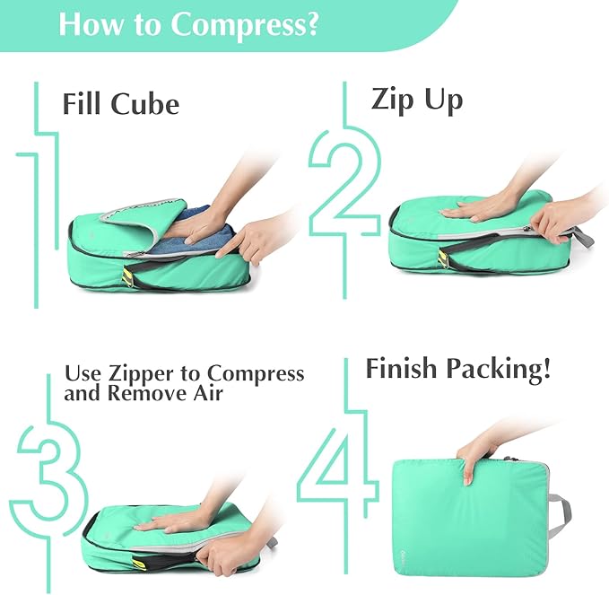 Gonex Compression Packing Cubes, 3pcs/4pcs Expandable Storage Travel Luggage Bags Organizers