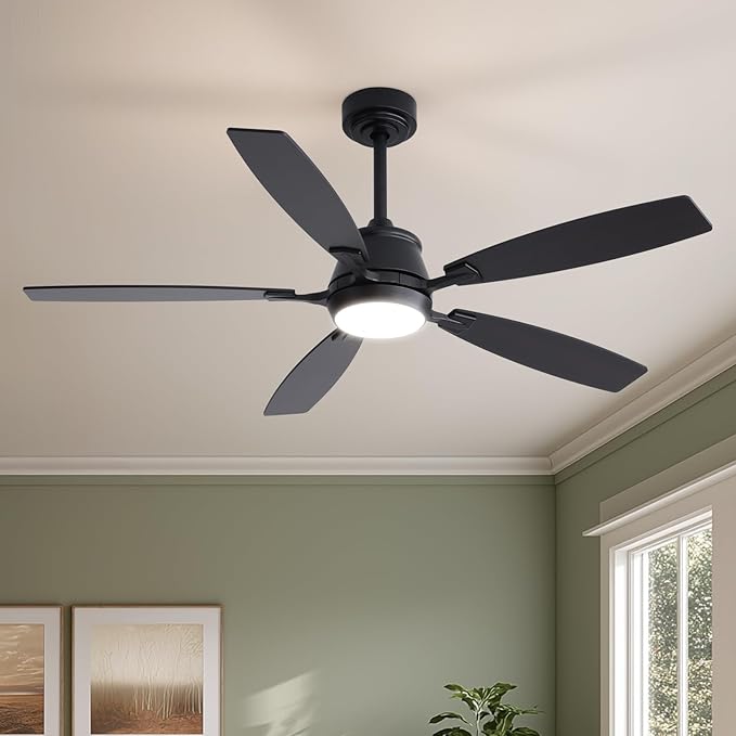 52" Ceiling Fan with Light, Modern Low Profile Ceiling Fan with Light, DC Reversible Motor, Smart APP & Remote Control, Whisper Quiet, Dimmable LED for Bedroom/Living Room