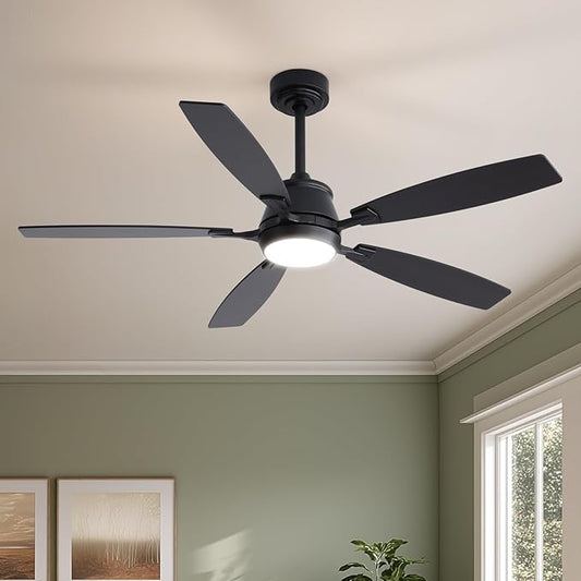 52" Ceiling Fan with Light, Modern Low Profile Ceiling Fan with Light, DC Reversible Motor, Smart APP & Remote Control, Whisper Quiet, Dimmable LED for Bedroom/Living Room