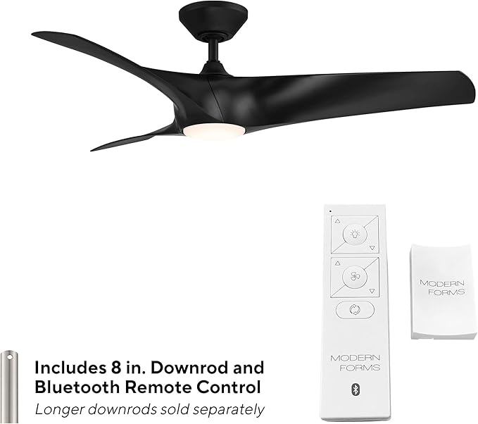 Zephyr Smart Indoor and Outdoor 3-Blade Ceiling Fan 52in Matte Black with Adjustable CCT 2700K-3000K-4000K-5000K LED Light Kit and Remote Control works with Alexa, and iOS or Android App