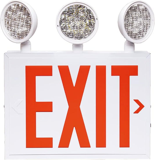 TANLUX New York Approved Emergency Exit Sign, Red Exit Signs with Emergency Lights, Hardwired with Battery Backup, AC 120/277V, Single and Double Faces, Two or Three Heads Optional