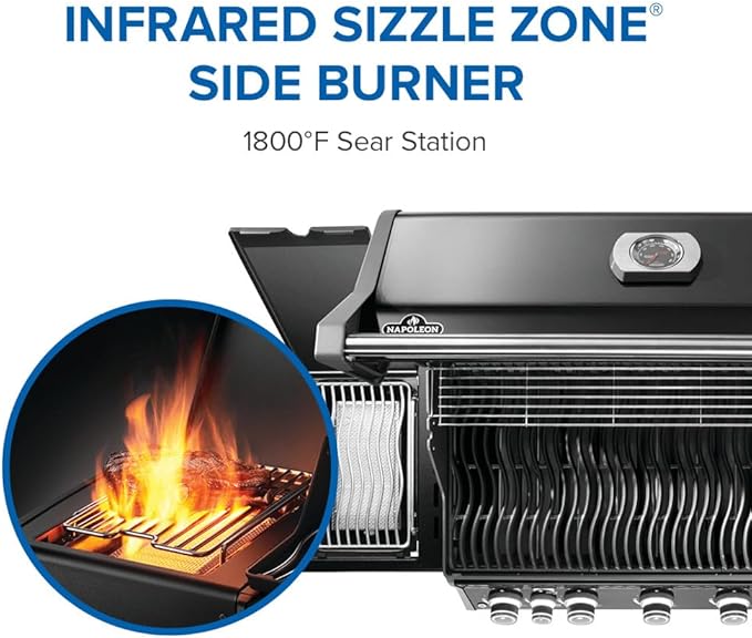 Napoleon Rogue PRO 625 Natural Gas Grill with Infrared Side Burner, Black, Durable 6-Burner Cooking Power