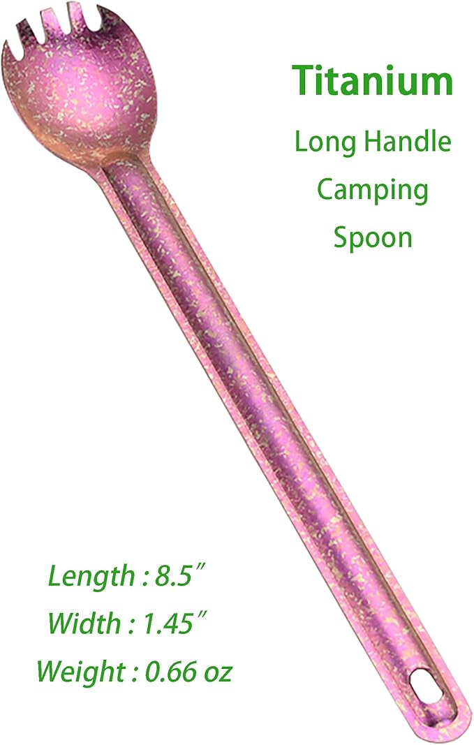 Titanium Long Handel Spork and Spoon, Camping Spork and Spoon, Soup Spoon, Eco-Friendly Coffee Spoon, Portable Travel Camping Utensils
