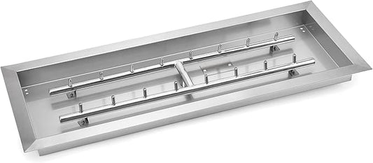 Stanbroil 30 x 10 Inch Upgrade Rectangle Fire Pit Pan with Jet Burner,304 Stainless Steel Natural & Propane Gas Firepits for Outside,High Flame,125,000 BTU Max