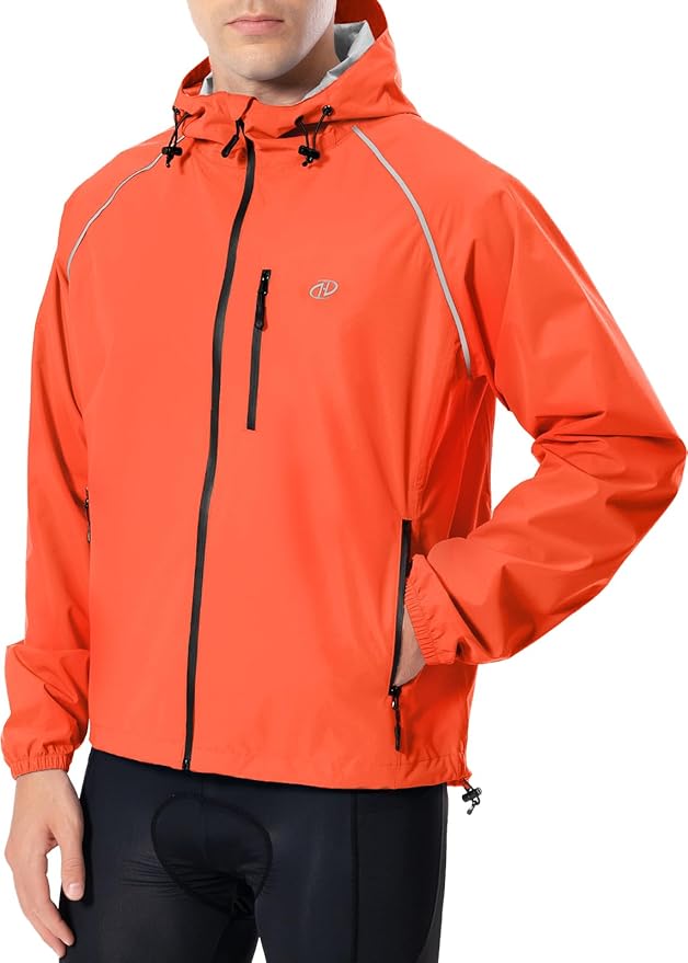 Men's Cycling Running Rain Jacket Lightweight Waterproof Biking Hiking Windbreaker Raincoat Reflective Packable