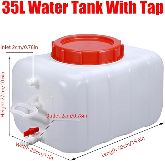 Plastic Water Tank 25L/35L/50L/80L/110L/200L Water Container，Rain Water Tank，Food-Grade Rectangular Thickened Water Tower with Faucet for Household Water Storage(Size:35L)