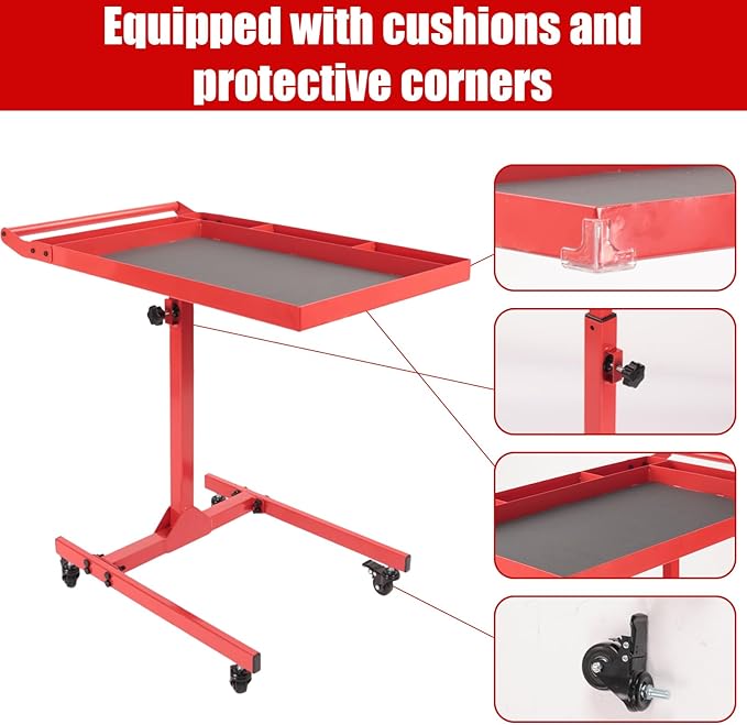 Heavy-Duty Adjustable Rolling Work Table – 220LBS Capacity Steel Tool Cart with 4 Smooth Casters, Height-Adjustable (31.5"-47.2") – Perfect for Garage, Workshop, DIY Repairs & Mechanics