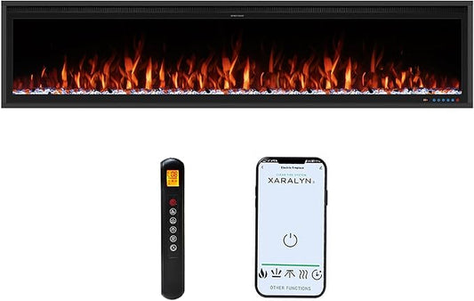 Benrocks 74'' Slim Electric Fireplace Inserts - WiFi-Enabled, Alexa & App Control, Recessed & Wall Mounted, 13 * 13 * 3 Flame Color Combinations, 750W/1500W, Black