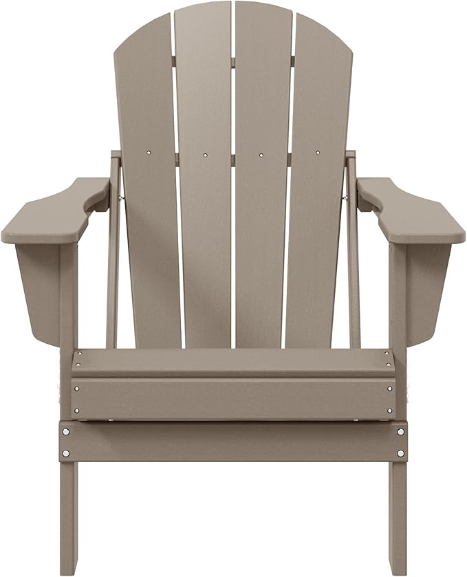 WestinTrends Malibu HDPE Outdoor Patio Folding Poly Adirondack Chair, Weathered Wood