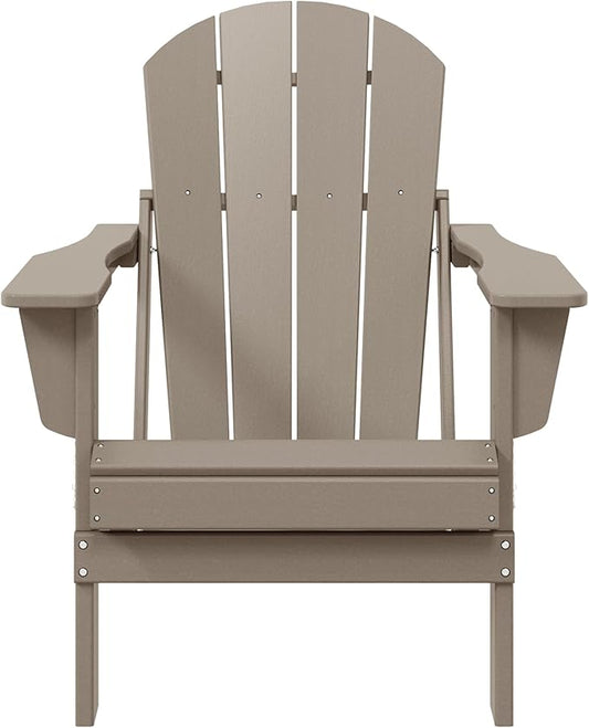 WestinTrends Malibu HDPE Outdoor Patio Folding Poly Adirondack Chair, Weathered Wood
